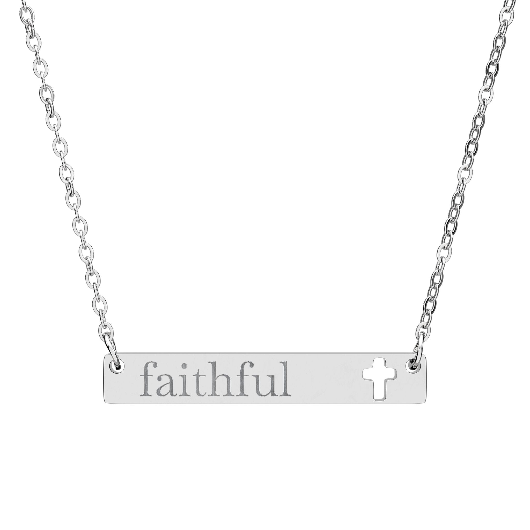 Faithful Engraved Cross Bar Necklace